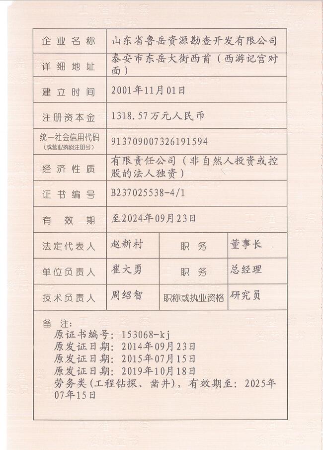 工程地質(zhì)綜合甲級/山東省魯岳資源勘查開發(fā)有限公司！(圖2)